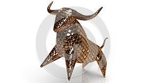 Gold bull on white background for business content 3d rendering