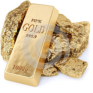 Gold bullion and gold nuggets