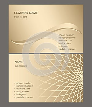 Gold business cards with abstractions and gradient - vector illustration