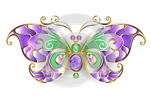 Gold butterfly with amethyst Gold butterfly