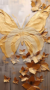 Gold butterfly with gold leaf texture art