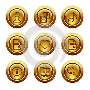 Gold button web icons, set 10