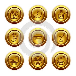 Gold button web icons, set 15