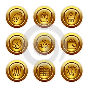 Gold button web icons, set 26