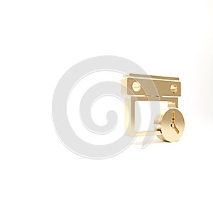 Gold Calendar and clock icon isolated on white background. Schedule, appointment, organizer, timesheet, time management