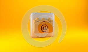 Gold Calendar with email icon isolated on yellow background. Envelope symbol e-mail. Email message sign. Silver square