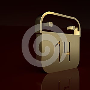 Gold Calendar with February 14 icon isolated on brown background. Valentines day. Love symbol. Minimalism concept. 3D