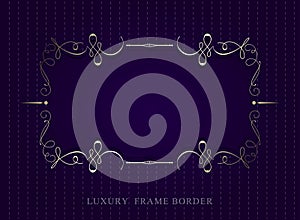 Gold calligraphic luxury frame border on violet background. vector illustration