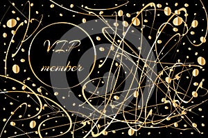 Gold card, luxury background with golden decoration on black, vector illustration. VIP member sign