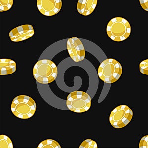 Gold Casino Poker Chips Seamless Pattern. Vector