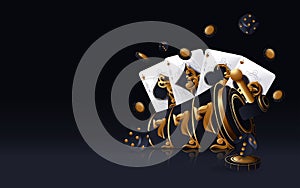 Gold Casino Slot, Poker Cards, Poker Chips And Dices On The Golden Background