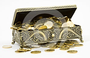 Gold casket and gold coins photo