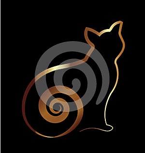 Gold cat silhouette on black background icon vector