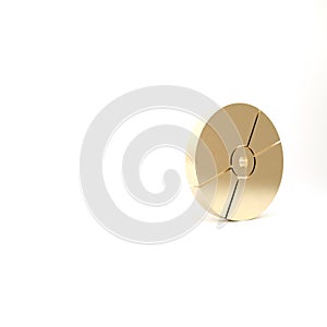 Gold CD or DVD disk icon isolated on white background. Compact disc sign. 3d illustration 3D render