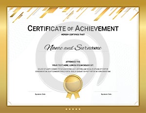 Gold certificate template in sport theme with watermark background, Diploma design