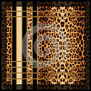 Gold chain border leopard print scarf design