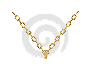 Gold chain on his neck jewelry. Accessory precious yellow metal