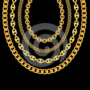 Gold Chain Jewelry on Black Background. Vector Illustration