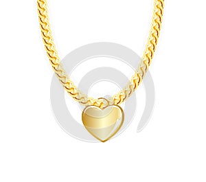 Gold Chain Jewelry Whith Heart. Vector