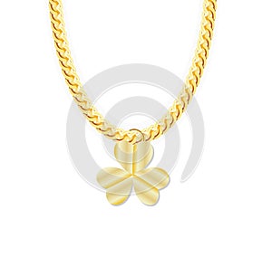 Gold Chain Jewelry whith Three Leaf Clover. Vector