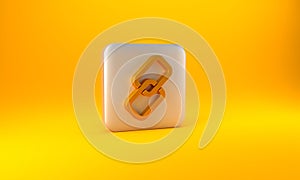 Gold Chain link icon isolated on yellow background. Link single. Silver square button. 3D render illustration