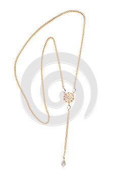 Gold chain long collier necklace isolated on white background photo