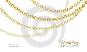 Gold chain necklace. Luxury jewelry background. Wedding invitation vector design