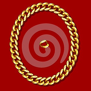 Gold Chain. Oval Vector Frame.