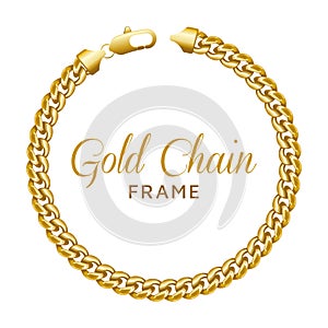 Gold chain round border frame. Wreath circle shape with a lobster lock.