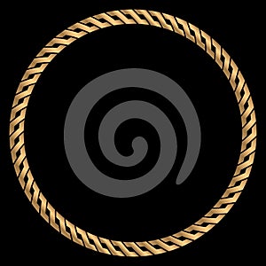 Gold chain round frame. Golden circle frames with necklace patterns isolated on black background. Border template