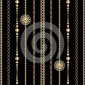 Gold chain seamless on black background. Fashion illustration. Seamless pattern abstract design. Vector