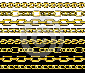 Gold chain. Seamless Borders set.