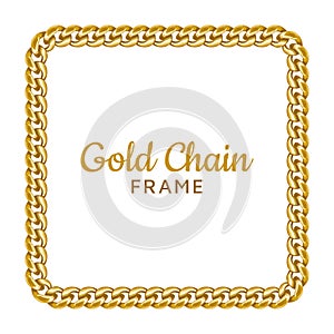 Gold chain square border frame. Rectangle wreath shape. Jewelry image.