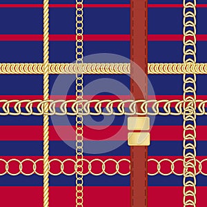 Gold chains and belts seamless patterns for fabric design.