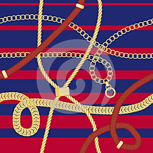 Gold chains and belts seamless patterns for fabric design.