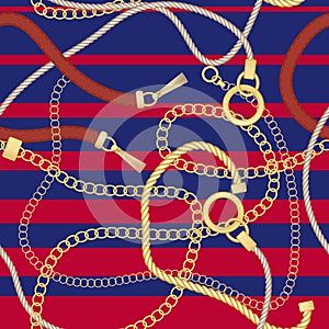 Gold chains and belts seamless patterns for fabric design.