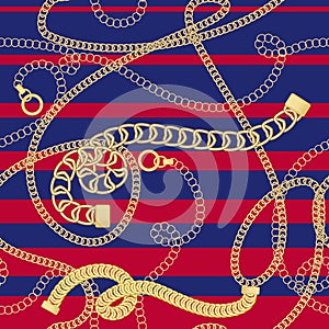 Gold chains and belts seamless patterns for fabric design.