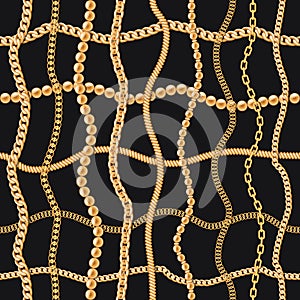 Gold chains luxury seamless pattern. For textile, scarf, cravat design. Vector