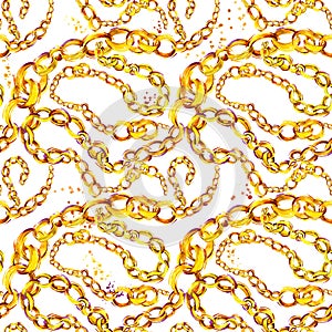 Gold chains seamless pattern. jewelry background.