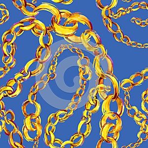 Gold chains seamless pattern. jewelry background. luxury illustration