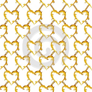 Gold chains seamless pattern. luxury illustration. golden heart. love design.