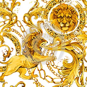 Gold chains seamless pattern. luxury illustration. golden love design. luxury jewelry.