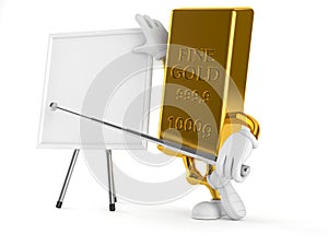 Gold character with blank whiteboard