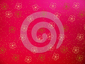 Gold cherry blossom flower shape on red background for Chinese new year card