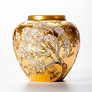 Gold Cherry Blossom Vase On White Background