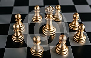 Gold Chess on chess board game for business metaphor leadership concept