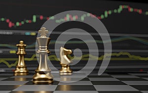 Gold Chess with investment ,financial market, emulation and planning concept, 3D