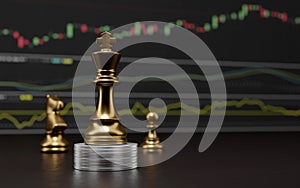 Gold Chess with money investment ,financial market, emulation and planning concept, 3D