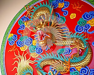 Gold china dragon with close up view