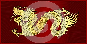 Gold of Chinese dragon crawling